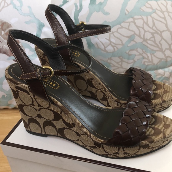 Coach Shoes - Coach Wedges - Brown Leather Braided Strap